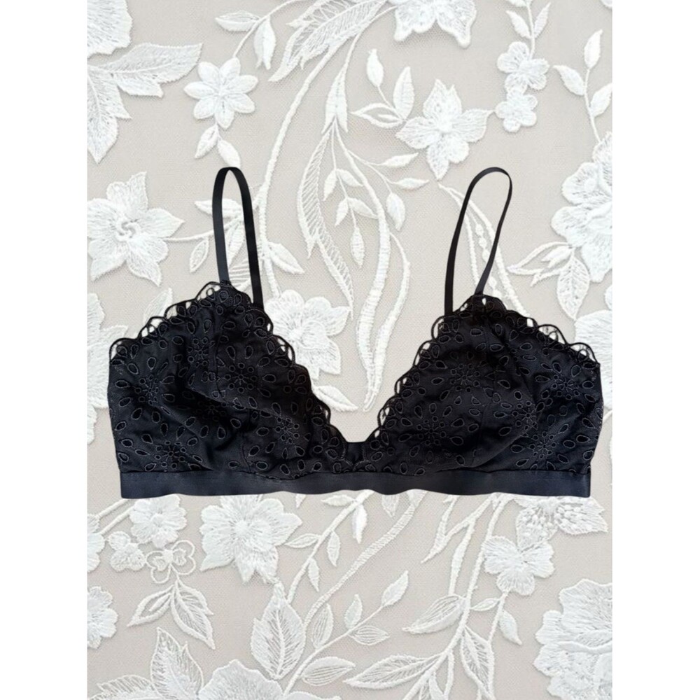 J. Crew Black Eyelet Lace Bralette Size L